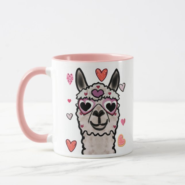 Cool Llama with Heart Glasses Mug (Left)
