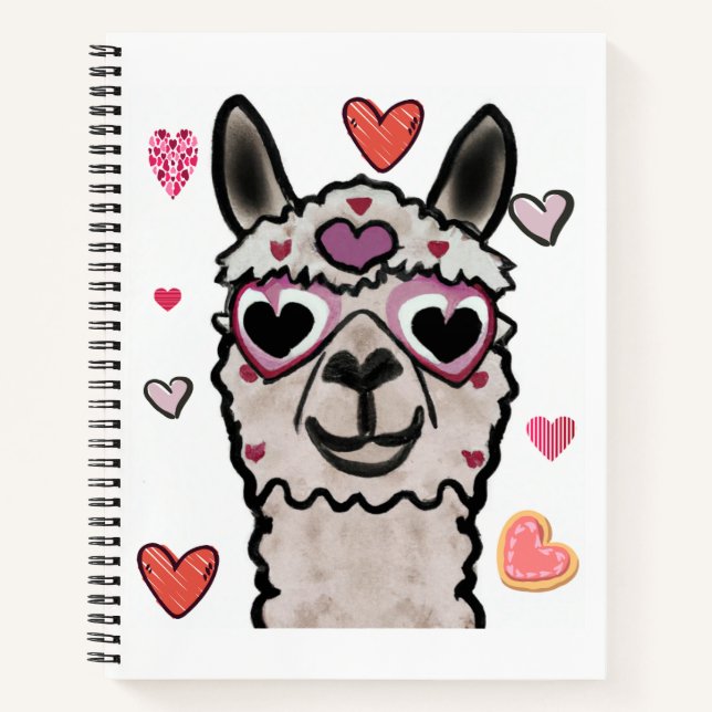 Cool Llama with Heart Glasses Notebook (Front)