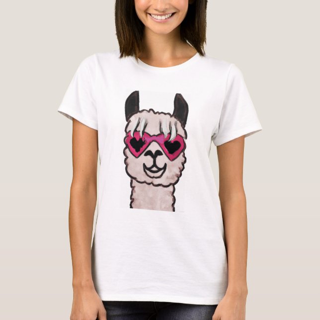 Cool Llama with Heart Glasses T-Shirt (Front)