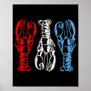 Cool Lobsters Aamerican Blue White Red Poster