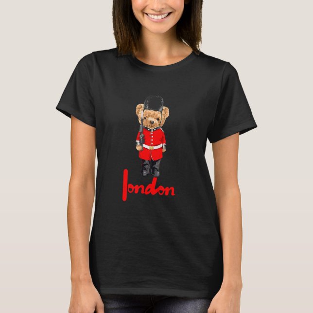 Cool London Teddy Bear Illustration   Graphic Desi T-Shirt (Front)