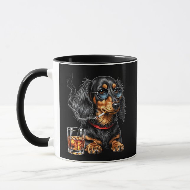 Cool Long-Haired Dachshund with Whiskey  Mug (Left)
