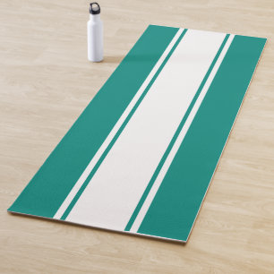 Cool Long White Racing Stripes Teal Background Yoga Mat