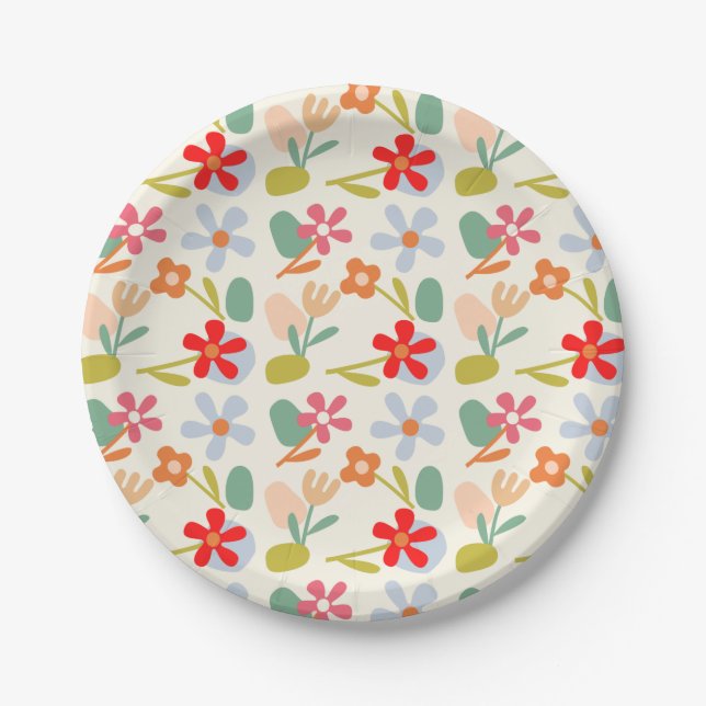 Cool Looking Abstract Floral Pattern Design Paper Plate (Front)