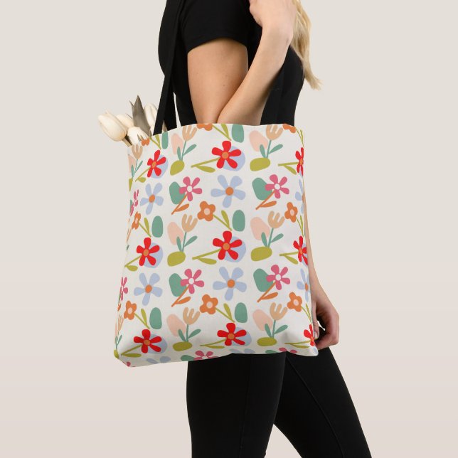 Cool Looking Abstract Floral Pattern Design Tote Bag (Close Up)