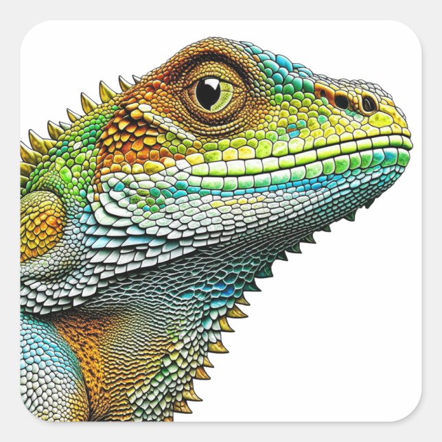 Cool Looking Lizard AI Art Square Sticker (Front)