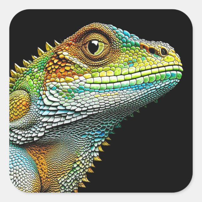 Cool Looking Lizard AI Art Square Sticker (Front)