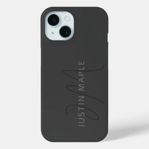 Cool Looking Name & Monogram   Dark Grey iPhone 15 Case