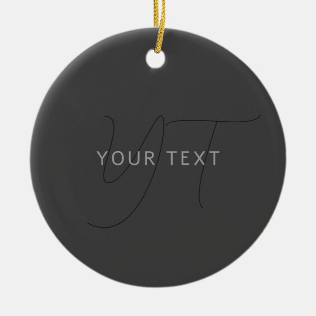 Cool Looking Name & Monogram | Dark Grey Ceramic Ornament (Front)