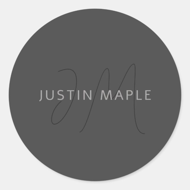 Cool Looking Name & Monogram | Dark Grey Classic Round Sticker (Front)