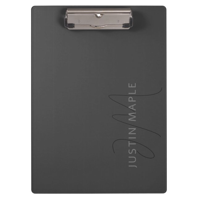 Cool Looking Name & Monogram | Dark Grey Clipboard (Front)
