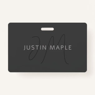 Cool Looking Name & Monogram Dark Grey ID Badge