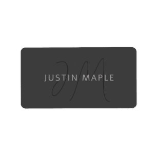 Cool Looking Name & Monogram   Dark Grey Label