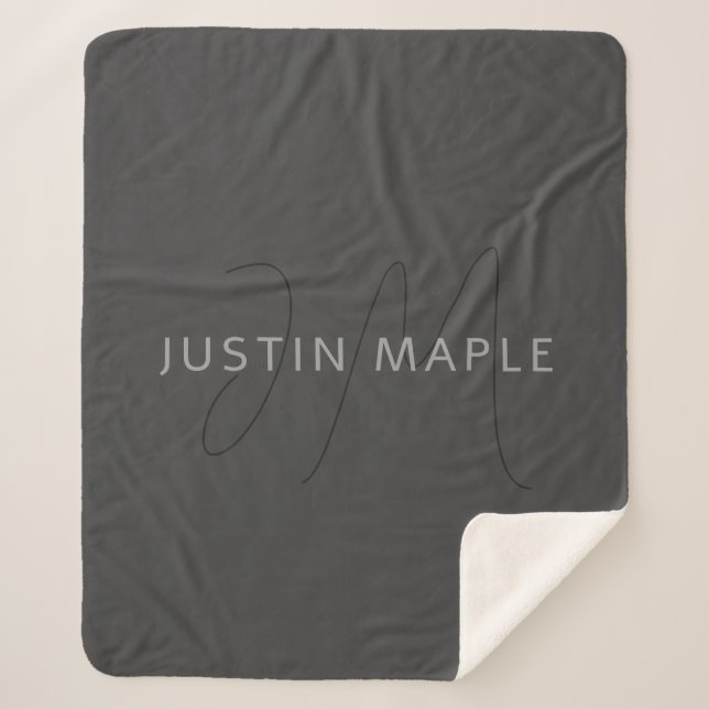 Cool Looking Name & Monogram | Dark Grey Sherpa Blanket (Front)