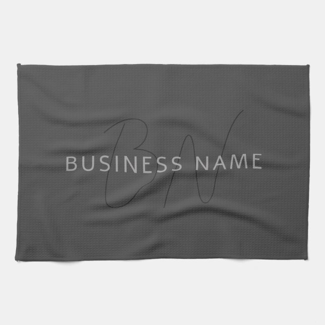 Cool Looking Name & Monogram | Dark Grey Tea Towel (Horizontal)