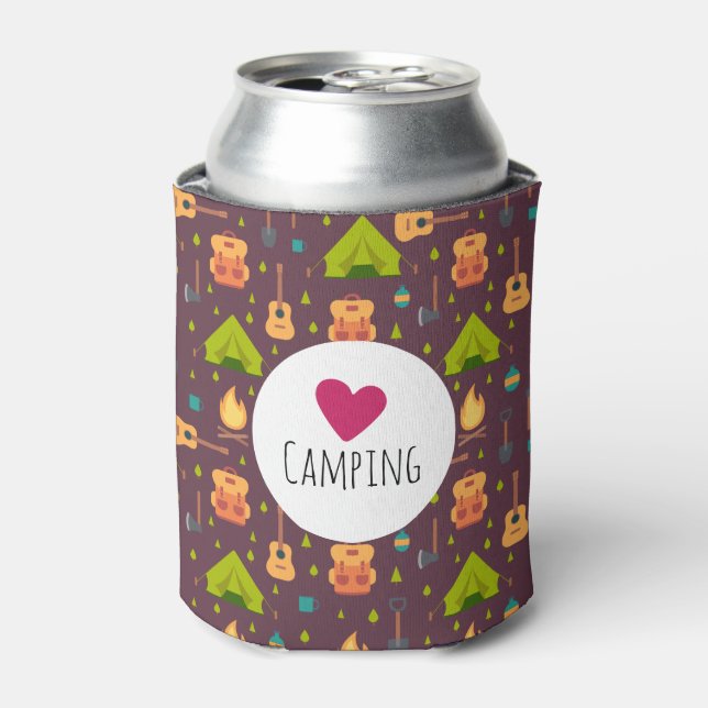 Cool Love Camping Outdoorsy Pattern Can Cooler (Can Front)