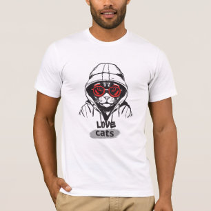 Cool Love Cats Graphic – Stylish Cat with Red Glas T-Shirt