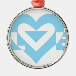 Cool Love Graphic, Blue Metal Ornament