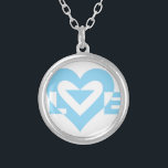 Cool Love Graphic, Blue Silver Plated Necklace<br><div class="desc">A graphic logo design,  custom made. LOVE blue.</div>