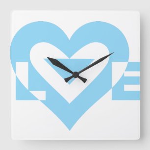 Cool Love Graphic, Blue Square Wall Clock