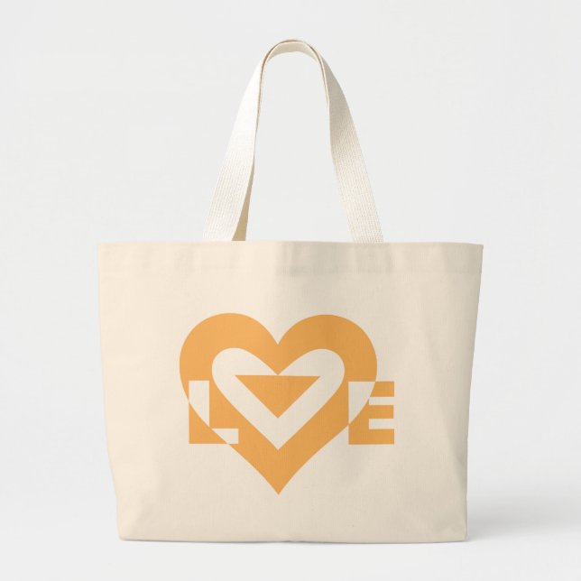 Cool Love Graphic, Orange Large Tote Bag (Front)