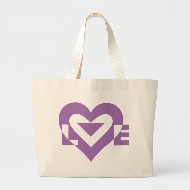 Cool Love Graphic, Purple Large Tote Bag (Front)