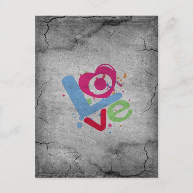 Cool Love painted on a old grey cracked wall Postcard (Front)