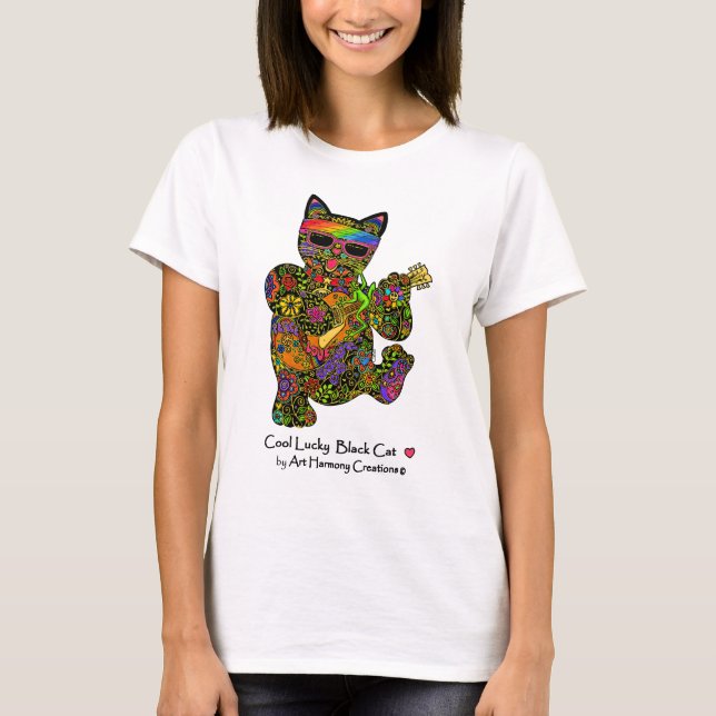Cool Lucky Black Cat Woman's T-Shirt (Front)