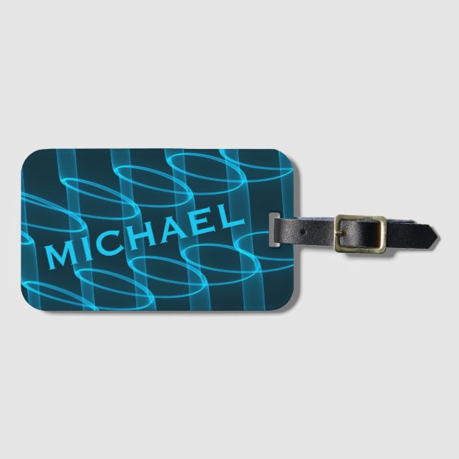Cool Luminous Blue Wave Pattern Personalised Luggage Tag (Front Horizontal)