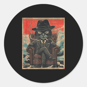 Cool Mafia Cat Funny The Catfather Smoking Vintage Classic Round Sticker