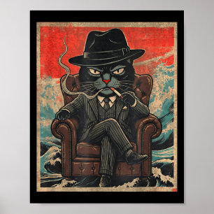 Cool Mafia Cat Funny The Catfather Smoking Vintage Poster