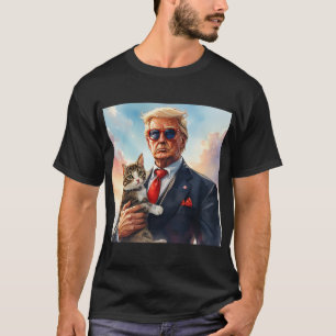 Cool MAGA Cat TRUMP Holding a Cat cute Sunglasses T-Shirt