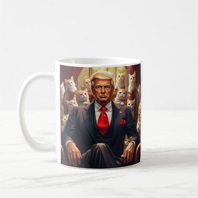 Cool MAGA Cat TRUMP surrounded by KITTENS funny Coffee Mug (Left)