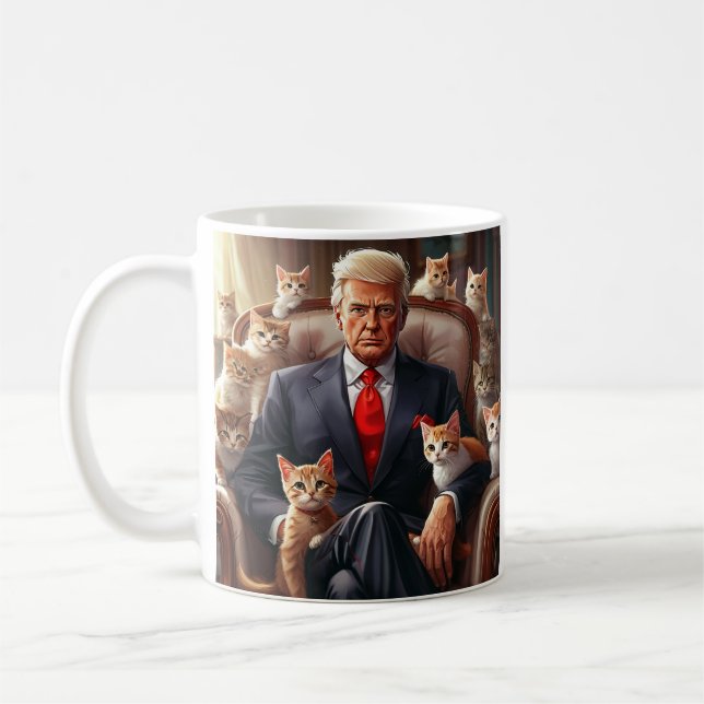 Cool MAGA Cat TRUMP surrounded by KITTENS funny Coffee Mug (Left)