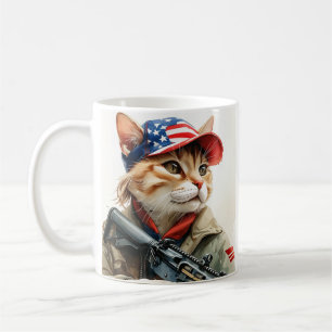 Cool MAGA Cat with Gun and Camouflage Cute AMERICA Coffee Mug