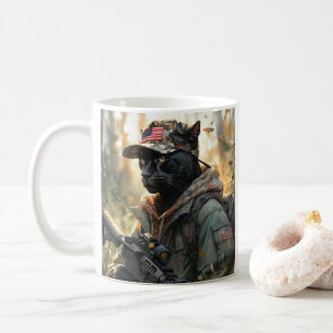 Cool MAGA Cat with Gun & Camouflage BLACK PANTHER Coffee Mug
