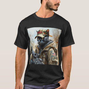 Cool MAGA Cat with Gun & Camouflage BLACK PANTHER T-Shirt