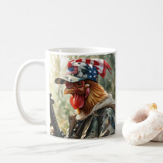 Cool MAGA Chicken with Gun Camouflage Cap Rooster Coffee Mug (With Donut)