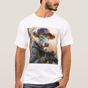 Cool MAGA Cow with Gun and Camouflage Cute AMERICA T-Shirt