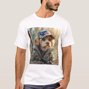 Cool MAGA Dog with Gun and Camouflage Cute puppy T-Shirt