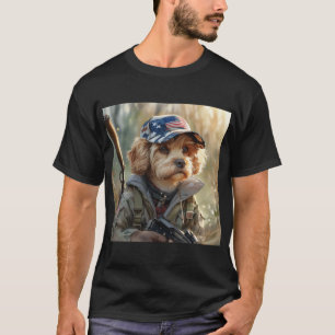 Cool MAGA Dog with Gun and Camouflage Cute puppy T-Shirt
