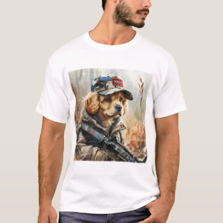 Cool MAGA Dog with Gun and Camouflage Cute puppy T-Shirt