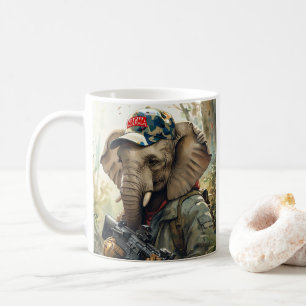 Cool MAGA Elephant with Gun & Camouflage AMERICA Coffee Mug