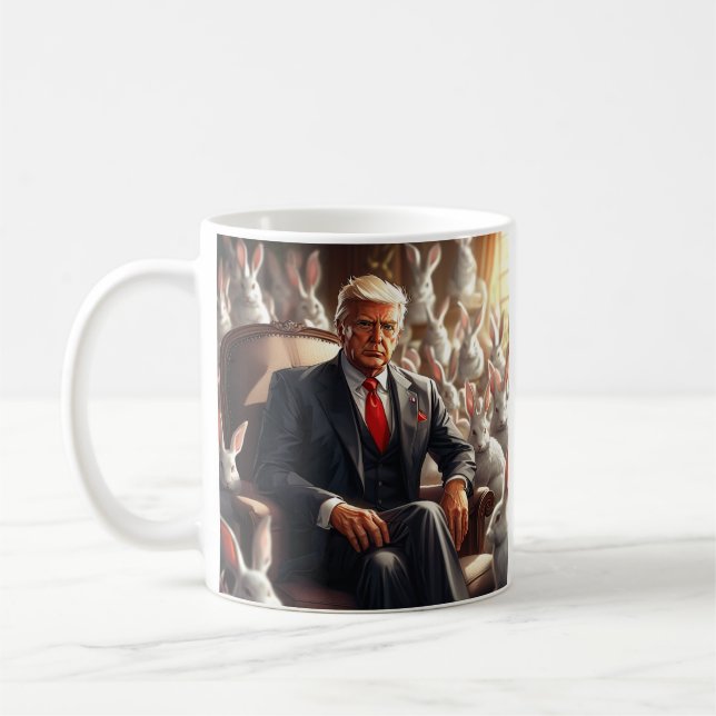 Cool MAGA Rabbit TRUMP surrounded by BUNNYS funny Coffee Mug (Left)