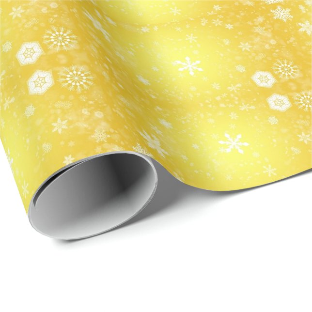 Cool Magnificent Christmas Yellow Snowflake Wrapping Paper (Roll Corner)