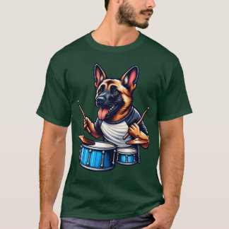 Cool Malinois Drummer Band Design retro T-Shirt