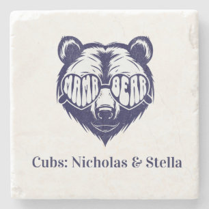 Cool Mama Bear Wearing Sunglasses Cub Names Custom Stone Coaster