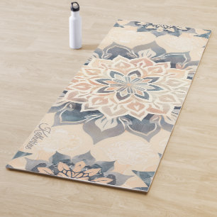 Cool Mandala Blush Pink Boho Script Name Yoga Mat