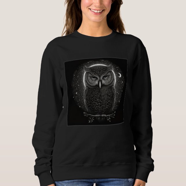 Cool Mandala Owl Illustration Unique Big Eyes Wome Sweatshirt (Front)