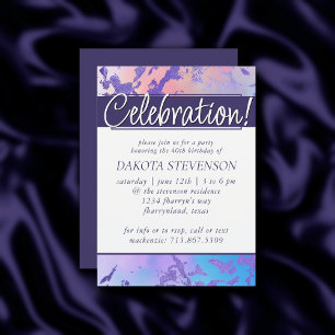 Cool Marble   Blue Purple and Pink Ombre Birthday Invitation